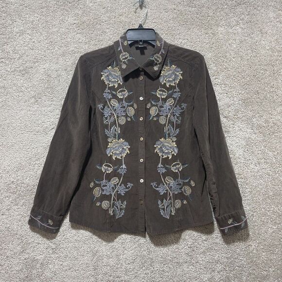 J. Jill Corduroy Embroidered Floral Button Down Long Sleeve Shirt Size Small - Picture 1 of 13